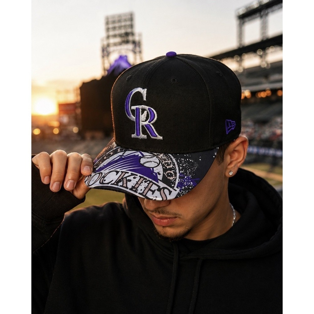 New Era 9FIFTY Colorado Rockies Snapback Hat Black Purple MLB Cap OSFA‎